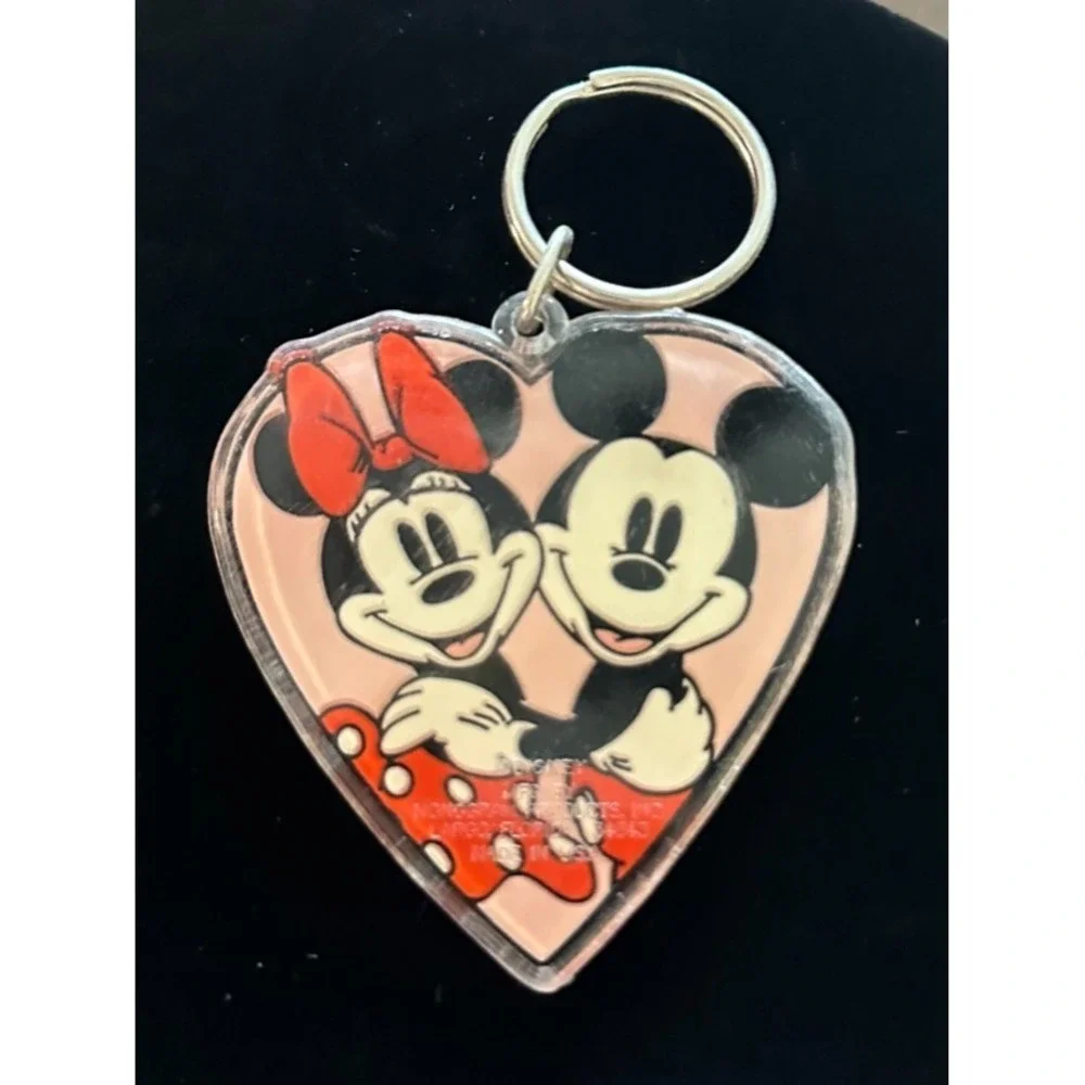 Vintage Disney Mickey Minnie Mouse Pink Love Heart Shaped‎ Acrylic Keychain